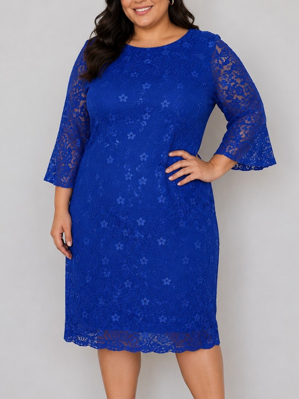 Elegant Blue Lace Sheath Dress Size Large